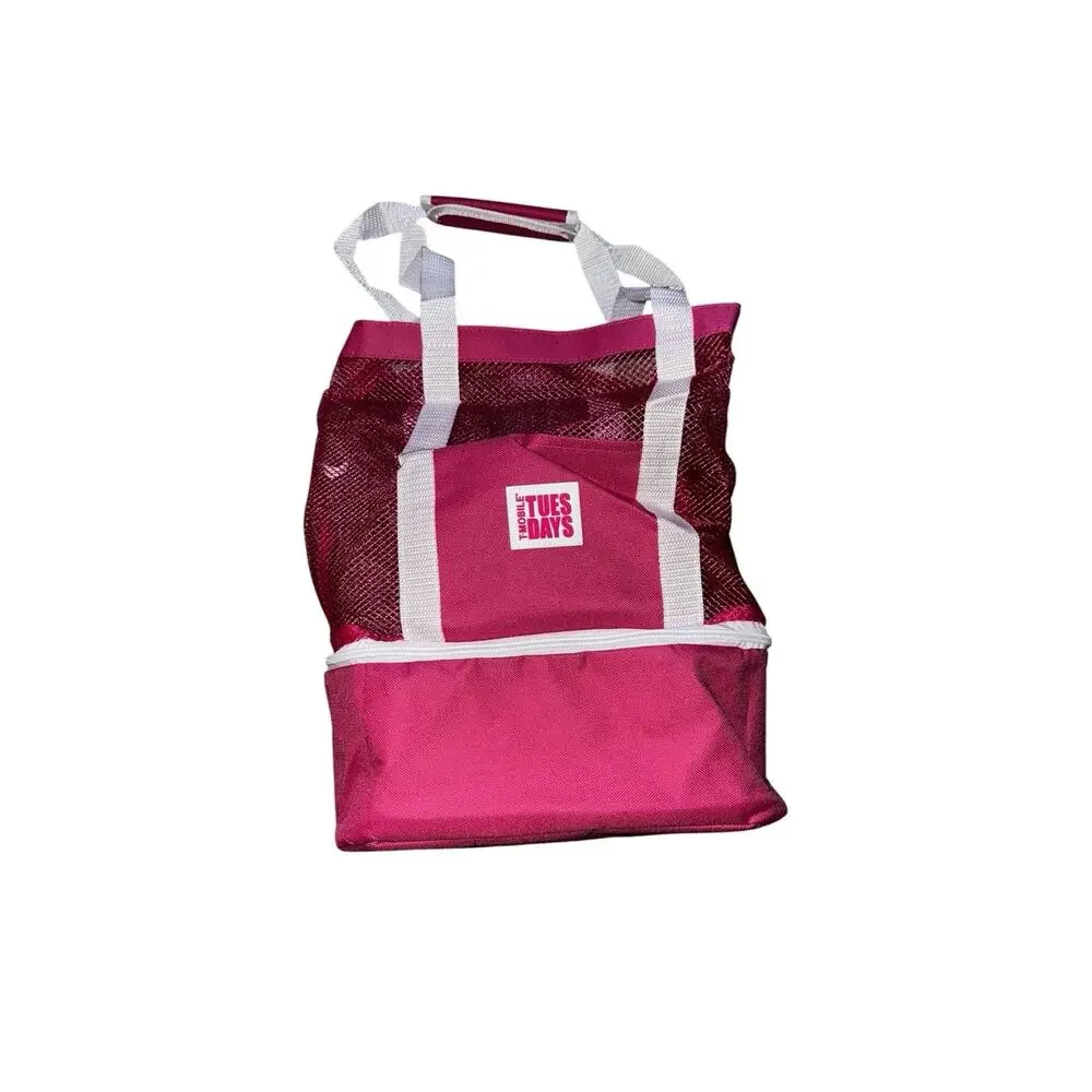 T-Mobile Tuesdays Pink White Mesh Beach Tote Insulated Lunchbox Bag Collapsible